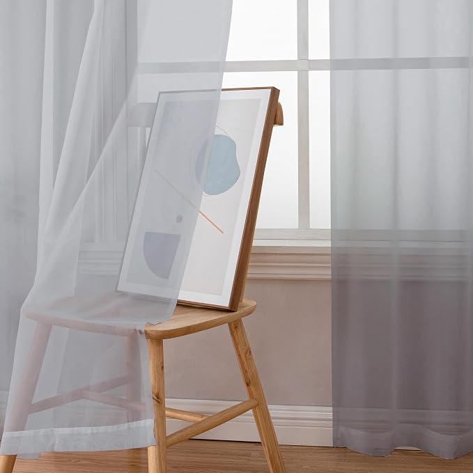 Chyhomenyc Sheer Curtains 63 Inch Length 2 Panels, Light Grey | Light Filtering - Image 9