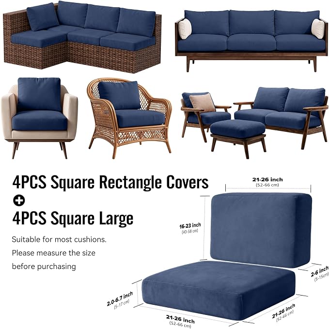 8Pcs Outdoor Cushion Covers, Stretch Patio Furniture Couch Chair Slipcovers | - Image 2