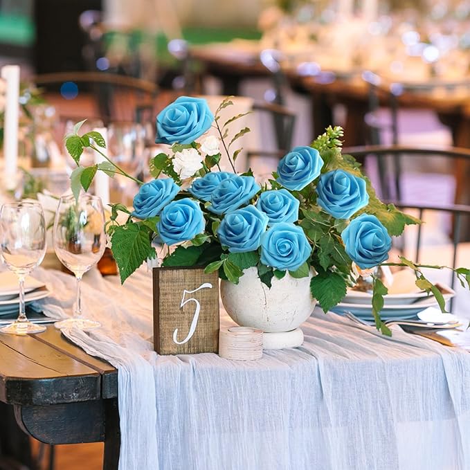 JOYLEX Artificial Flowers Realistic Roses, Real Looking Fake Roses with Stem for DIY Wedding Bouquets Centerpieces Bridal Shower Party Home Romantic Decorations (Light Blue, Regular 3" - 200pcs)