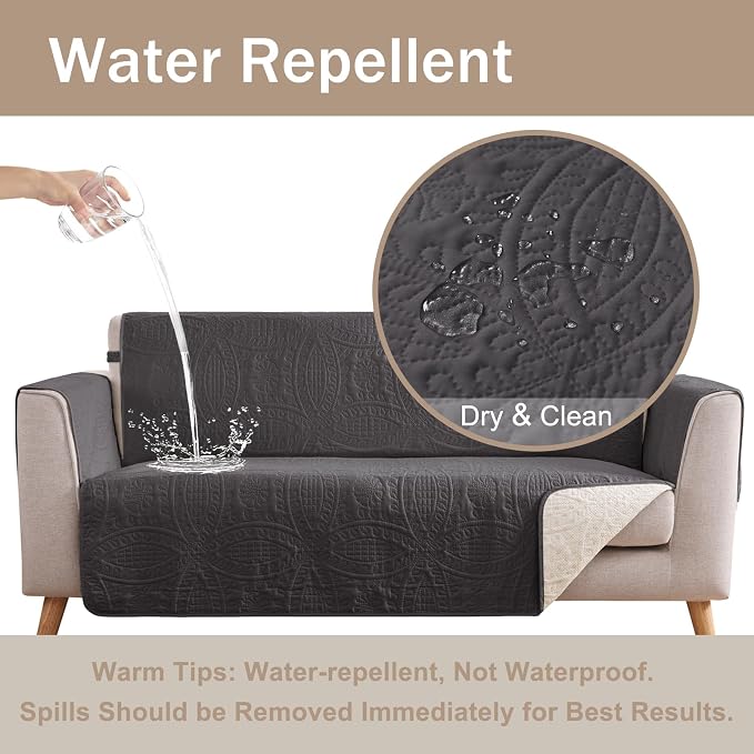 Soft Gray Loveseat Covers for 2 Cushion Couch, Water-Repellent Slip Covers for - Image 3