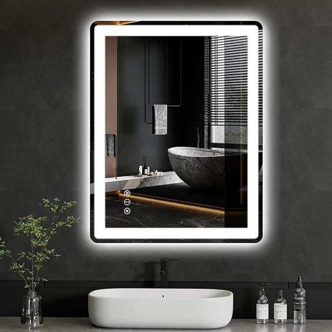 24x32 LED Mirror for Bathroom, Rounded Rectangle Mirror with Backlit + Front Lit, Bathroom Mirror with Lights, Anti-Fog, Dimmable, Lighted Vanity Mirror Tempered Glass(Horizontal/Vertical)