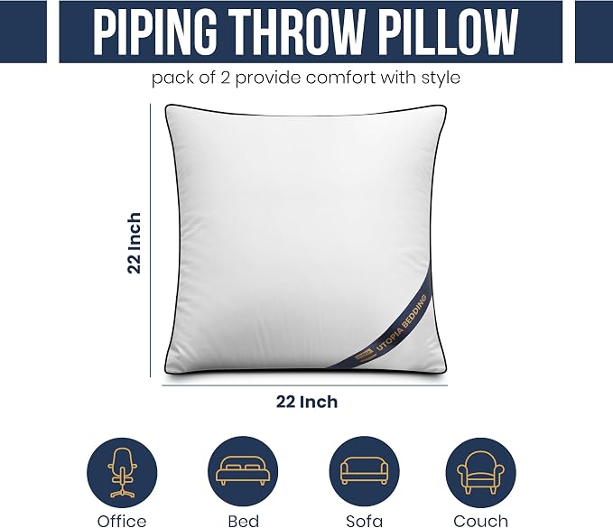 Utopia Bedding 22x22 Throw Pillow Inserts, Decorative Pillows, Plush & - Image 2