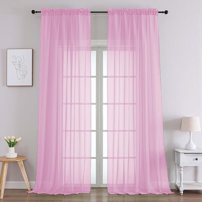 Chyhomenyc Pink Sheer Curtains 96 Inches Long 2 Panels, Light Filtering Pink by Chyhomenyc