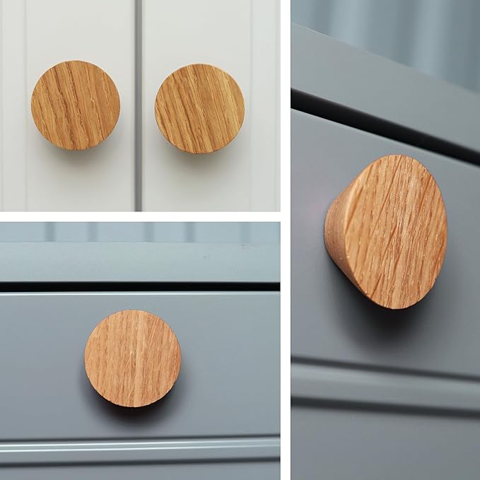6 Pack Wood Cone Cabinet Knobs (Light) - 1 ½ " Diameter Round Shape - Wooden Drawer Pulls for Cabinets Doors, Dresser and Drawers Knob, Kitchen Cabinet Door Handle
