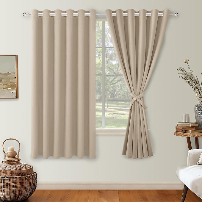 Grommet Blackout Curtains for Bedroom 70 x 63 Inches Taupe 2 Panels | Thermal by Hiasan