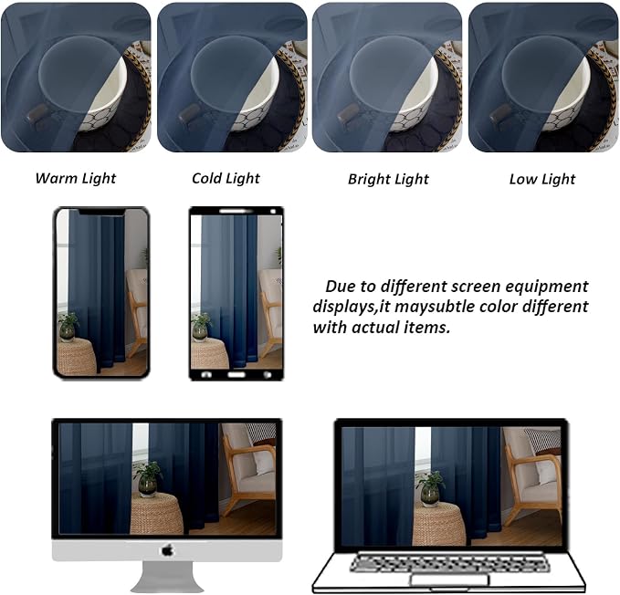 Chyhomenyc Navy Blue Sheer Curtains 84 Inches Long 2 Panels | Light Filtering - Image 8