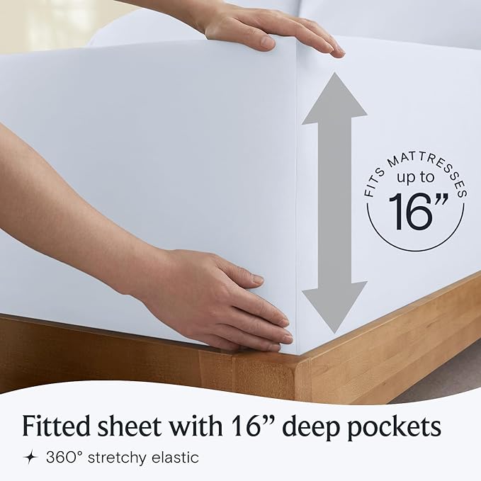 LuxClub 5 PC Sheet Set Bed Sheets Deep Pockets 16" Eco Friendly Wrinkle Free Cooling Machine Washable Hotel Bedding Silky Soft - Baby Blue Split King