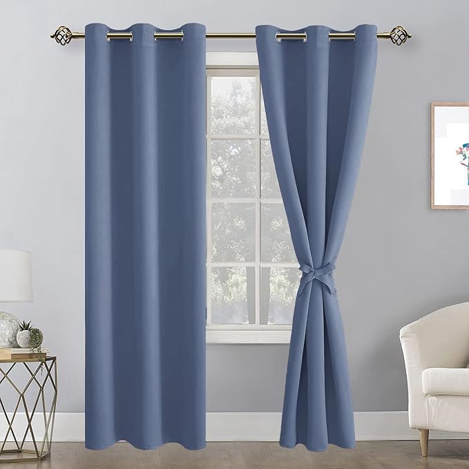 Blackout Curtains for Bedroom, 42 x 84 Inch Long Blue Haze 2 Panels | Thermal - Image 8
