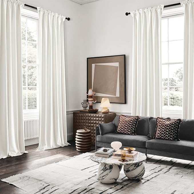 MIULEE Velvet Curtains 50W x 84L 2 Panels Ivory Blackout Curtains | Luxury - Image 5