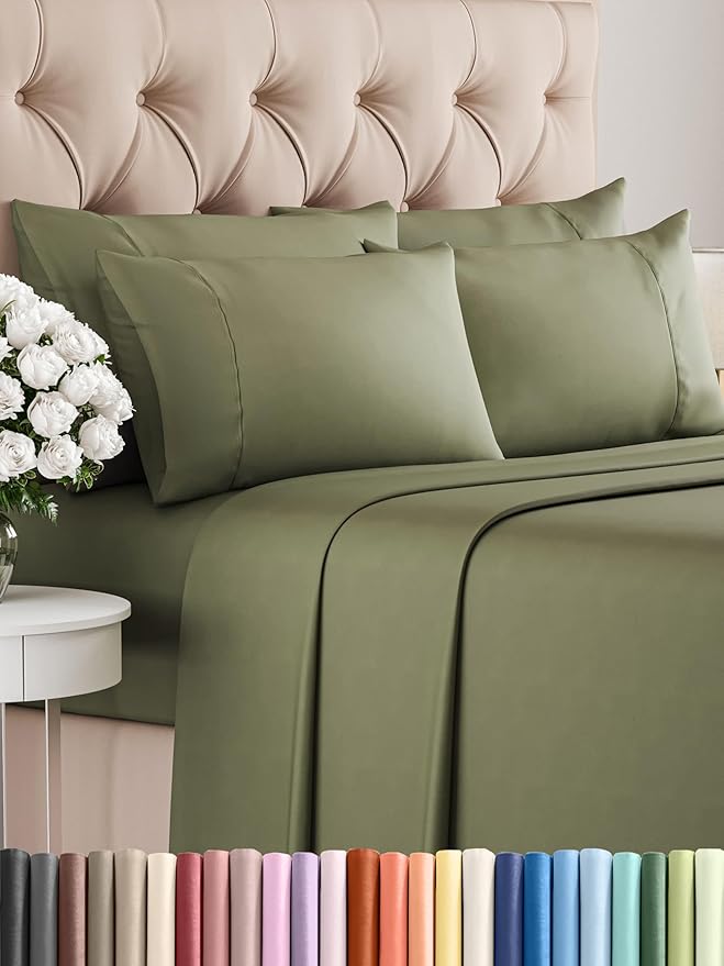 Queen 6 Piece Sheet Set - Comfy Breathable & Cooling - Ultra-Soft Hotel Luxury Bedding Set w/ 8-16 Inch Deep Pockets - 1 Flat & 1 Fitted Sheet & 4 Pillowcases - Wrinkle Free & Easy Care - Sage Green