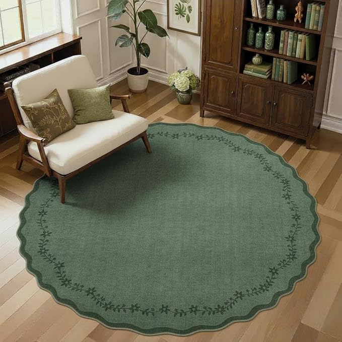 GarveeHome Large Round Rug 8ft Scalloped Washable Circle Living Room Rug | Soft by GarveeHome