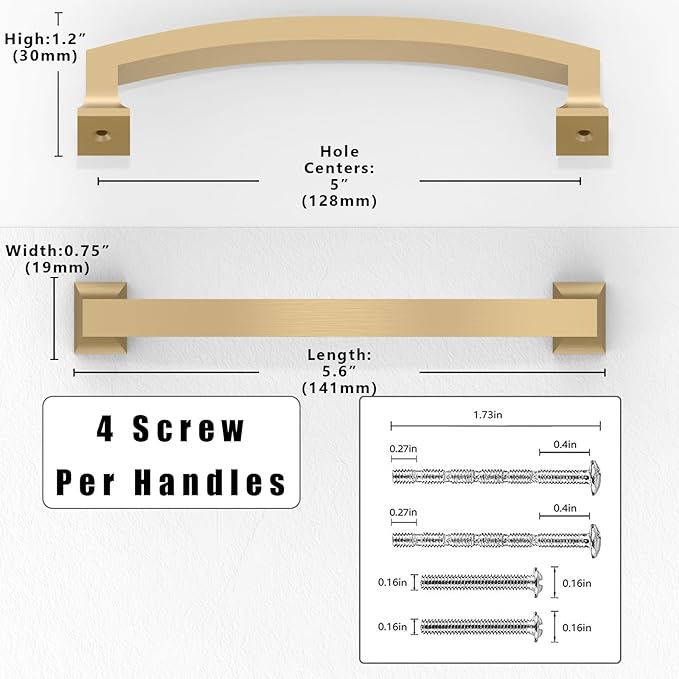 AR004 10 Pack Champagne Bronze Cabinet Pulls 5 Inch(128mm) Kitchen Cabinet Handles Solid Zinc Alloy Cabinet Hardware Drawer Pulls