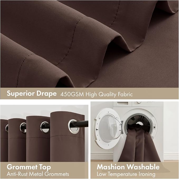 MIULEE Dark Brown 100% Blackout Curtains - Image 7