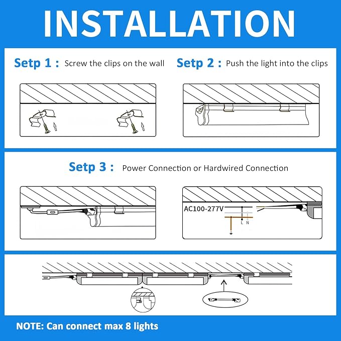CNSUNWAY 2FT LED Shop Light, 20W 3000LM, 5000K Daylight T8 LED Light Fixture, V Shape, High Output, Linkable Shop Lights for Room, Garage, Workshop, Under Cabinet, ETL Listed (2 Pack)