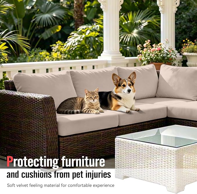 8Pcs Outdoor Cushion Covers, Stretch Patio Furniture Couch Chair Slipcovers | - Image 3