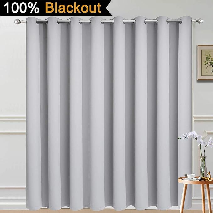 Yakamok Light Grey Blackout Patio Door Curtain Panels W100 x L84, 1 Panel | - Image 2