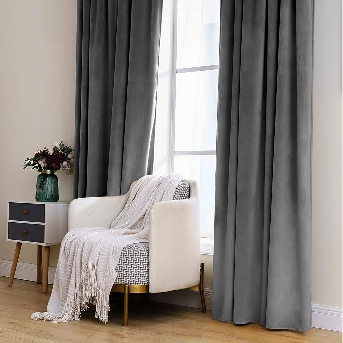 MIULEE Grey Velvet Curtains 52x72 inches 2 Panels Luxury Blackout Curtains | - Image 7