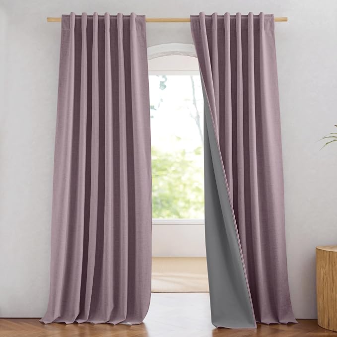 NICETOWN Chaise Mauve Vintage Linen 100% Blackout Curtains by NICETOWN