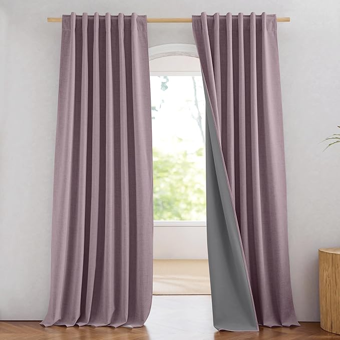 NICETOWN Chaise Mauve Vintage Linen 100% Blackout Curtains by NICETOWN