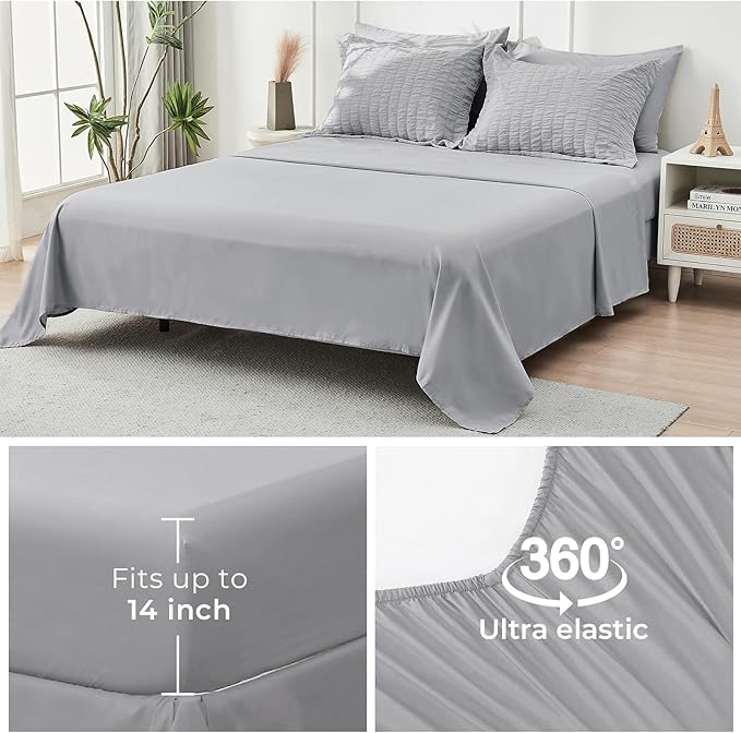 HYMOKEGE Light Grey King Size Comforter Set Seersucker 7 Pieces, All Season Luxury Bed in a Bag for Bedroom, Bedding Set with Comforters, Sheets, Pillowcases & Shams