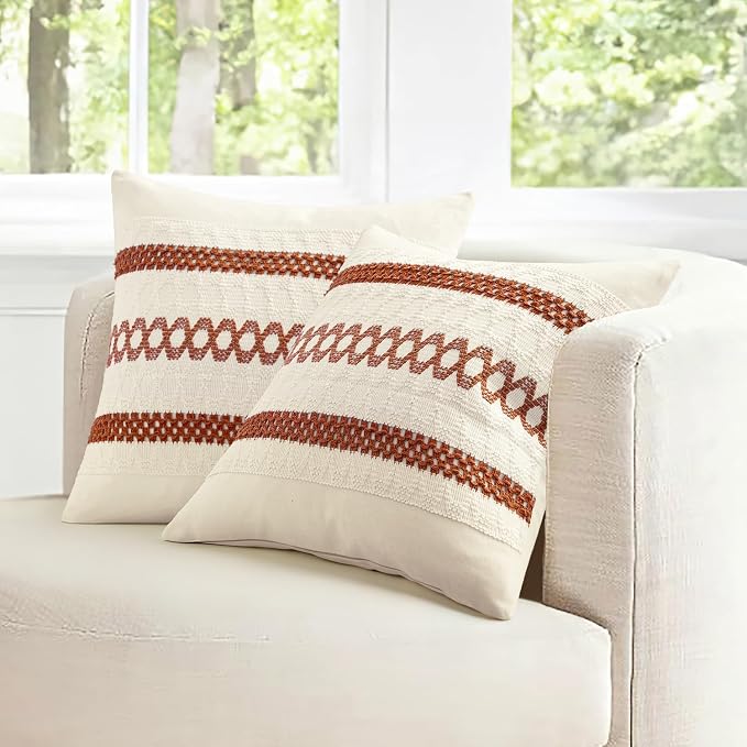 MIULEE Set of 2 Fall Rust Decorative Pillow Covers 20x20 | Farmhouse Boho Couch - Image 7