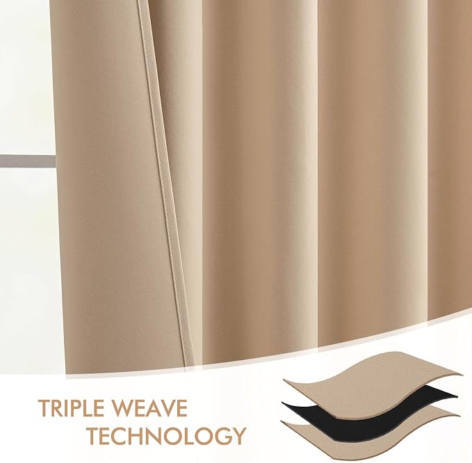 MIULEE Beige Back Tab Blackout Curtains 52x96 Inch Long 2 Panels Set | Rod - Image 7