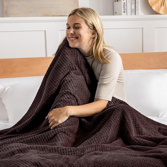 Exclusivo Mezcla Soft Waffle Fleece Bed Blanket Twin XL Size, Coffee | - Image 3