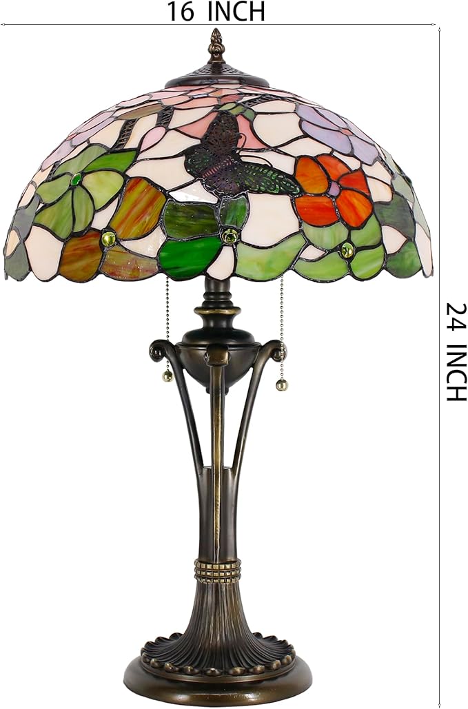 Tiffany Table Lamp Butterfly Flower Stained Glass Desk Lamp 16X16X24 Inches Reading Light