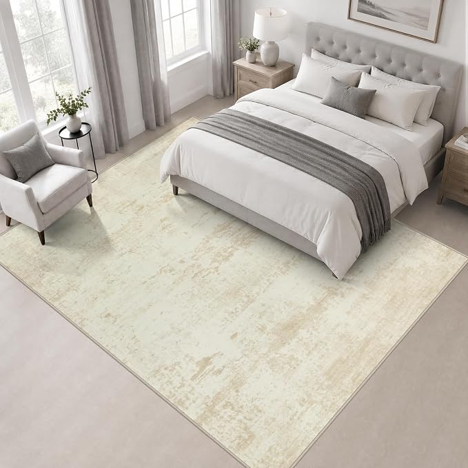 Area Rug Living Room: 6x6 Modern Washable Indoor Soft Carpet Beige | - Image 3