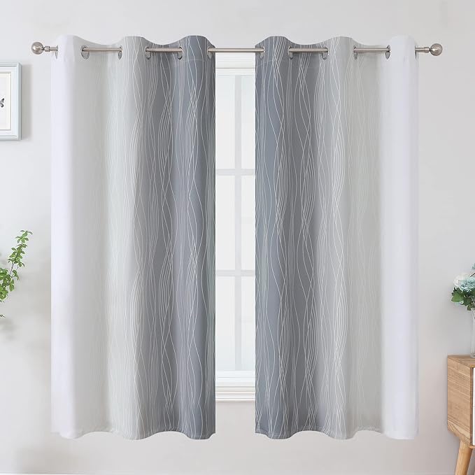 Grey and Greyish White Ombre Blackout Curtains - Image 2