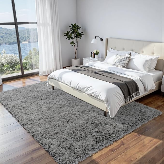 8x10 Fluffy Shag Area Rugs for Living Room Bedroom: Soft Carpet Light Gray | - Image 2