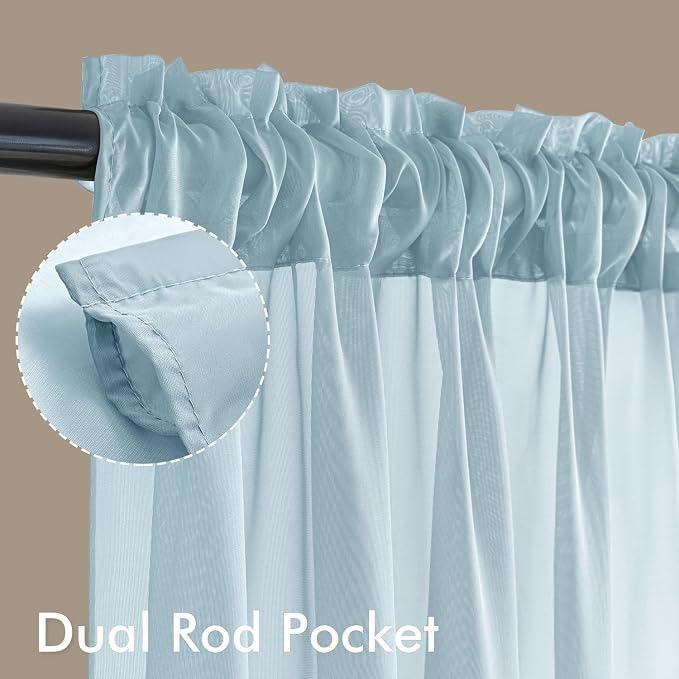MIULEE Sky Blue Sheer Curtains 108 Inches Long 4 Panels 42 x 108 Inches | Light - Image 3