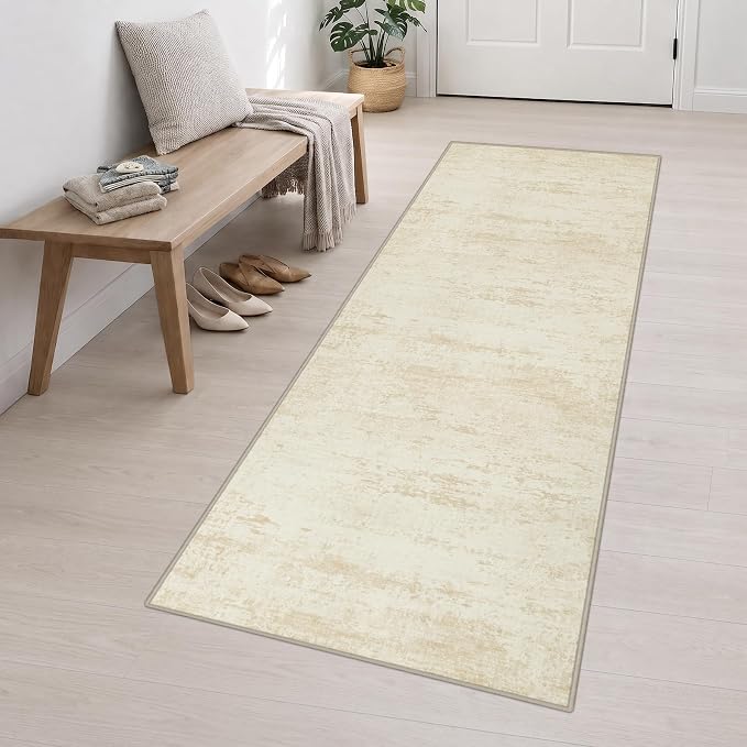 3x10 Washable Runner Rug：Modern Abstract Kitchen Soft Carpet Beige | - Image 3