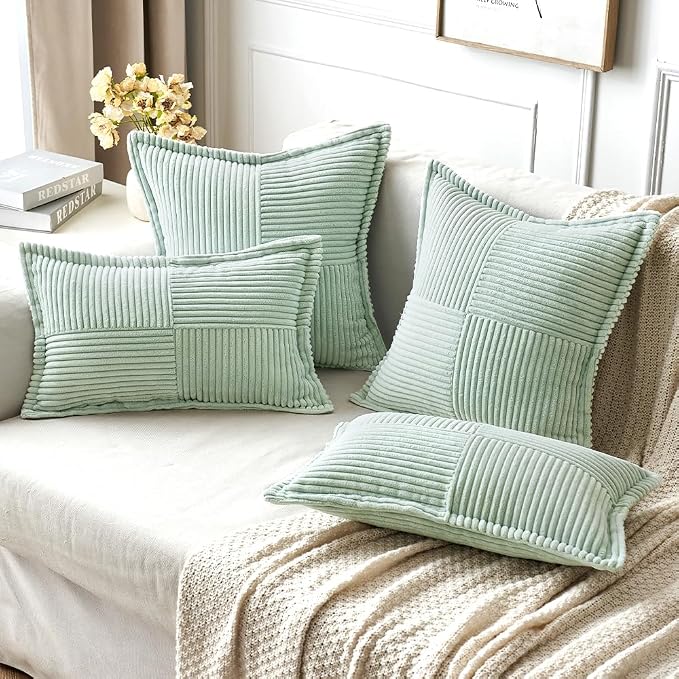 MIULEE Mint Green Corduroy Pillow Covers 20x20 Inch - Image 4