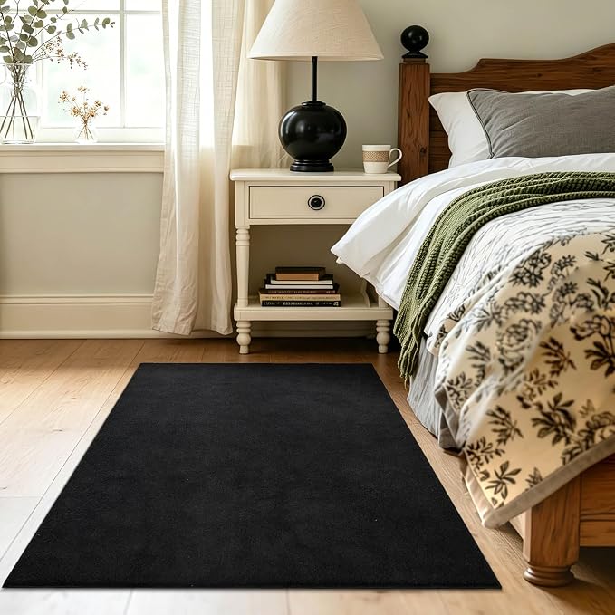 3x5 Black Solid Area Rug Washable Non-Slip Soft Thin - Image 4