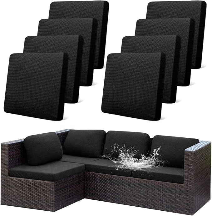 CALBODE 8Pcs Outdoor Stretch Cushion Covers, Waterproof Outdoor Chair Cushion by CALBODE