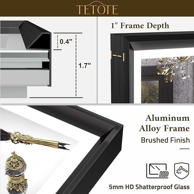 TETOTE 48x40 LED Bathroom Mirror with Lights Black Metal Frame Front & Back Light Vanity Mirror Baroque Antifog Stepless Dimmable White/Warm/Natural,CRI90+,Waterproof,Wall Mounted(Horizontal/Vertical)