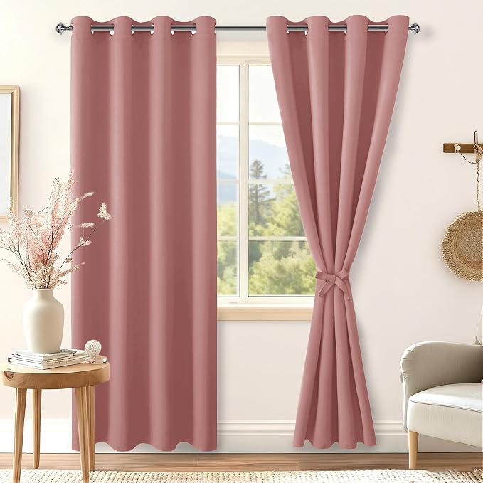 Blackout Curtains for Bedroom 2 Panels 52 x 96 Inch Long Dusty Rose | Thermal - Image 8