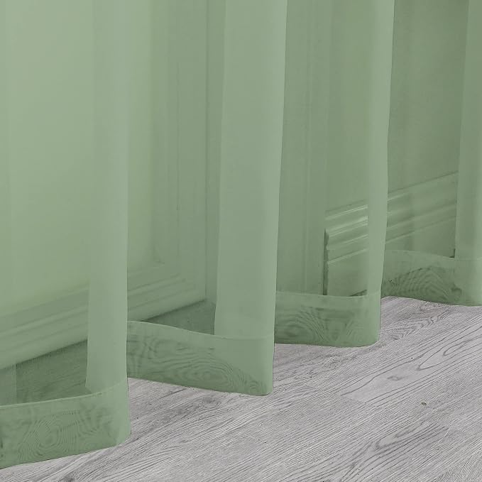 Sage Green Sheer Curtains 96 Inches Long 2 Panels Set, Elegant Sheer Curtains - Image 6
