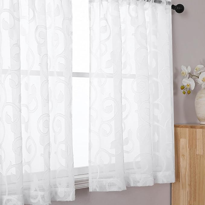 Furman Cafe Curtains 30 Inch Length 2 Panels Set, Elegant Geometric Jacquard - Image 3