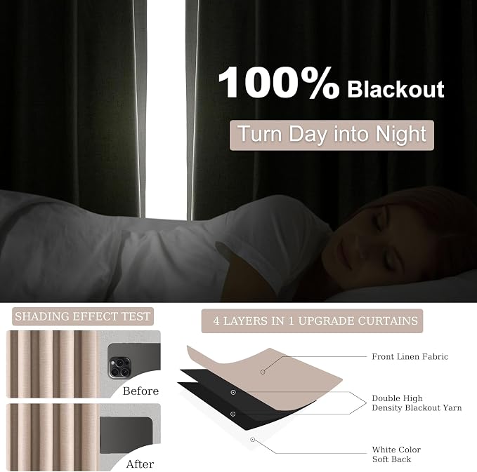Topfinel 120 Inch Linen Blackout Curtains 2 Panels - Image 6