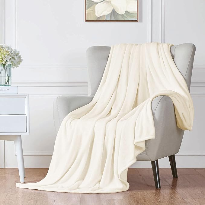 Walensee Fleece Blanket Plush Throw Fuzzy Lightweight (Throw Size 50x60 Cream) Super Soft Microfiber Flannel Blankets for Couch, Bed, Sofa Ultra Luxurious Warm and Cozy for All Seasons