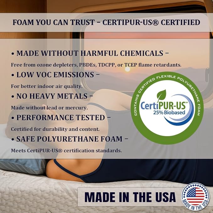Foamma 6" x 48" x 75" Mattress for RV with Water Resistant Organic Cotton Cover, Firm High Density Foam, USA Made, CertiPUR-US Certified Foam