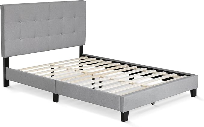 Furinno Laval Button Tufted Upholstered Platform Bed Frame, Full, Glacier