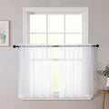 White Kitchen Curtains 30 Inch Length Tier 2 PCS, Solid Soft Airy Half Curtains by WelvetBLK