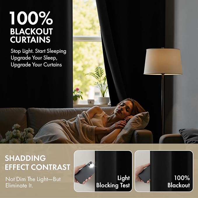MIULEE Black 100% Blackout Curtains - Image 2