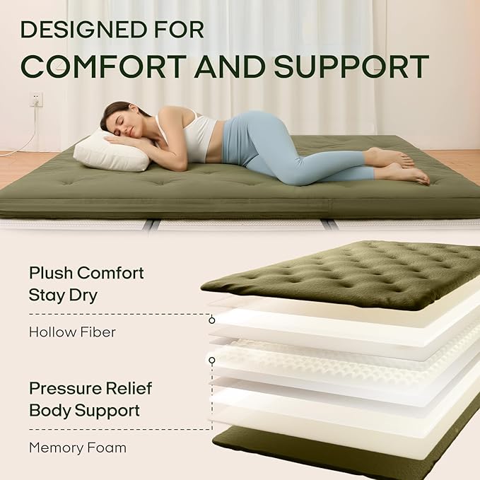 ZonLi Japanese Floor Futon Mattress Full Size 75"x 54", 100% Cotton Cover 2.5'' Thicken Tatami Mattress, Foldable Sleeping Pad, Portable Dormitory Tatami Mat, Roll Up Floor Lounger Bed for Adult