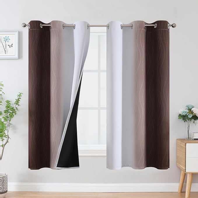 Brown and Greyish White Blackout Curtains 42Wx63L 2 Panels | Ombre Curtains by ESTELARTEXTILER