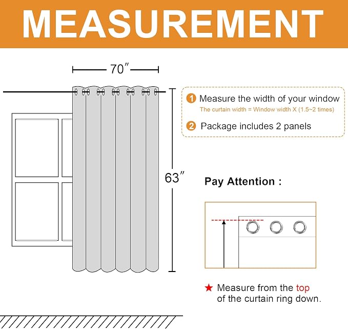 Room Darkening Curtains for Bedroom, 70 x 63 Inches, 2 Panels | Thermal - Image 7