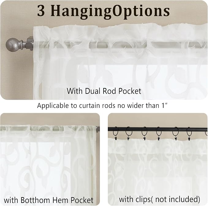 Furman Cafe Curtains 30 Inch Length 2 Panels Set, Elegant Geometric Jacquard - Image 3